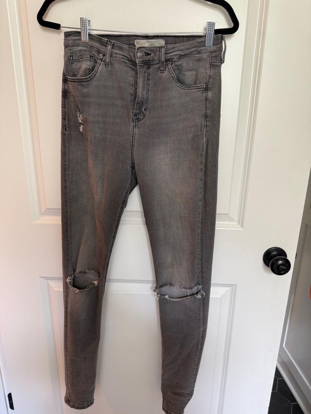 Topshop Gray Distressed Skinny Jeans